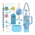 Light blue accessories set for 30/40 oz tumblers with charms, straw cover, and boot - Blue Style (Style 1)