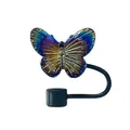 Colorful laser butterfly straw topper accessory for Stanley tumbler cup in blue and purple - Black