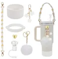 Cadena de flores tejida con funda de silicona blanca y colgante de bola de felpa morada - Juego de 7 Piezas 18-Tapa de Diamante Blanco