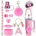 Pink accessories set for 40oz tumbler including flower handle, straw cover and charms - Soot Sprite Charm Style / Pink