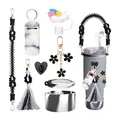 Stanley tumbler accessory set with black weaving strap and marble lip balm holder - Black and White Marble Style (Style 1)
