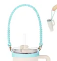 Sky blue silicone water bottle carry handle strap with ring compatible with Stanley tumblers - Wave Style / Light Blue