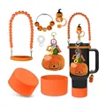 Σετ αξεσουάρ κούπας Halloween με πορτοκαλί κάλυμμα καλαμακιού και χάντρες για μεγάλες κούπες - Στυλ Κολοκύθα Halloween σε Πορτοκαλί