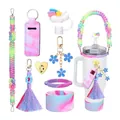 White tumbler kit with woven strap, marble silicone boot, and colorful letter charms - Blue and Purple Tie-Dye Style (Style 2)