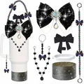Dettaglio del kit accessori per tazza con fiocco in velluto e catenelle di perle - Set 5