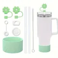 Kit d'accessoires pour gobelet 40oz avec protège-paille fleur et gaine en silicone - Vert