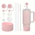Set d'accessoires en silicone rose pour gobelet 40oz avec protège-paille et étui - Rose
