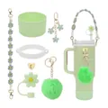 Kit d'accessoires vert clair avec housse en silicone et sangle fleurie tissée - Ensemble tissé marguerite vert clair (Style 5)