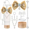 Set dettagliato con fiocco dorato, catene di perle e cover in silicone per bicchieri - Set 7