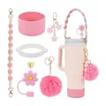 Kit d'accessoires rose pour gobelet 40oz avec base en silicone et sangle fleurie - Ensemble Complet Rose Girly (Style 7)