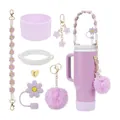Ensemble gobelet en acier violet avec sangle florale et accessoires en silicone - Ensemble tissé de tournesol violet (Style 8)