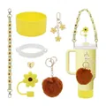 Kit d'accessoires jaune pour gobelet Stanley avec sangle florale et paille - Ensemble Tournesol Jaune Chaud (Style 11)