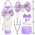 Dettaglio copri cannuccia con fiocco viola e custodia in silicone glitterato per tazze - Set 13