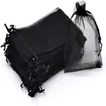 Bulk set of black mesh drawstring organza bags for jewelry and gift packaging - Black / 11*16cm