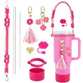 Accessoires roses avec bouchon nuage et bandoulière fleurie pour gobelet de 40oz - Accessoires Thème Rose Vif (Fig 5)