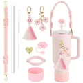 Accessoires pour gobelet rose avec poignée tressée, breloque fleur et capuchon de paille nuage - Accessoires Thème Sakura Rose (Fig 9)