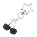 Llavero de cerezas negras brillantes con hojas plateadas y clip de estrella - Estilo 1
