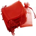 Red organza mesh drawstring bag for fruit protection and garden pest control - Red / 7*9cm