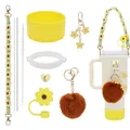 Détail de la protection en silicone jaune, sangle marguerite et kit d'accessoires de gourde - Thème Sportif Jaune Vif (17)