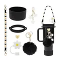 Black Stanley cup accessory set with daisy straw cover and woven carrying handle - Black (Style 2)