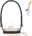 Black silicone cup handle strap with gold metal buckles for insulated tumblers - Wave Style / Black