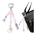Rosa Erdbeer und Klapphandy Perlenanhänger an schwarzer Lederhandtasche Damen - Erdbeere Handy Perlen Anhänger Stil (25952-5)