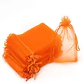 Vibrant orange organza drawstring mesh bags for fruit protection and garden pest control - Orange / 11*16cm