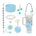 Light blue Stanley cup accessory set with floral handle strap and silicone base cover - Sky Blue (Style 4)