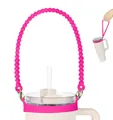 Hot pink silicone bottle handle strap with gold buckle for large tumblers - Beaded Style / Rose Red
