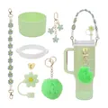 Mint green Stanley cup accessory kit with silicone boot, flower straw cover and strap - Mint Green (Style 5)