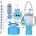 Accessoires bleus pour gobelet 40oz avec sangle fleur, paille et base en silicone - Tissé Bleu-Violet Macaron (24)