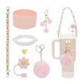 Pink daisy accessory set for water bottles including woven handle and silicone boot - Light Pink (Style 6)
