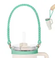 Mint green silicone water bottle strap handle for large tumblers with metal buckles - Wave Style / Cyan