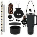 Vue détaillée des accessoires pour gobelet noir 40oz avec sangle et socle silicone - Thème Tournesol Noir Mat (25)