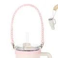 Pink silicone water bottle carry handle with gold metal hooks for Stanley tumblers - Beaded Style / Pink