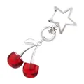 Durchscheinender roter Kirsch-Schlüsselanhänger mit silbernem Sternring und Metallblatt - Rote Kirsche Silberzweig Sternverschluss Stil (25952-9)