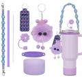 Kit d'accessoires violets pour gobelet Stanley avec poignée tissée et couvre-paille - Ensemble Multi-Pièces Violet (30)
