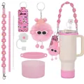 Kit d'accessoires roses pour gobelet 40oz avec paille marguerite et charme peluche - Thème Fille Beige Rose (31)