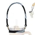 Black and white marble silicone water bottle sling handle with golden metal clips - Wave Marble Pattern Style / Multicolor 4 (Black Gray White)