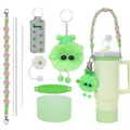 Set de gobelet vert menthe avec sangle fleurie, grigris en peluche et embout silicone - Ensemble Vibrant Vert Tendre (32)