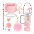 Set di accessori rosa per tazze con cannuccia a margherita e base in silicone - Stile Rosa (Stile 2)