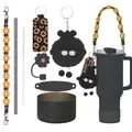 Kit d'accessoires noirs pour gobelet Stanley avec bandoulière fleur et étui silicone - Thème Noiraude Noir (33)