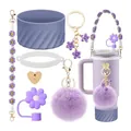 Set accessori viola per Stanley Cup con custodia in silicone e ciondolo a fiore - Stile Viola (款式3)