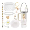 Set di 7 accessori margherita per tazze da 40oz con custodia in silicone e ciondoli floreali - Stile Bianco (Stile 4)