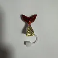 Mermaid tail straw cover in red and gold glitter finish for Stanley tumblers - Red