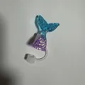 Blue-purple gradient mermaid tail straw topper with glitters for dust protection - Blue