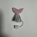 Pink glitter mermaid tail straw topper for Stanley cup with silver scales detail - Lotus Pink