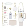 Cream and pink tumbler accessory set with initial charm and silicone boot for 40oz cups - Creamy Style