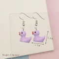 Cute purple resin duck earrings with silver hooks for women and girls, 1.5cm height - Purple