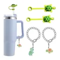 Gobelet isotherme bleu clair 40oz avec poignée et couvre-pailles tortue vert accessoire - Parure de bijoux à thème tortue verte (Style 1)